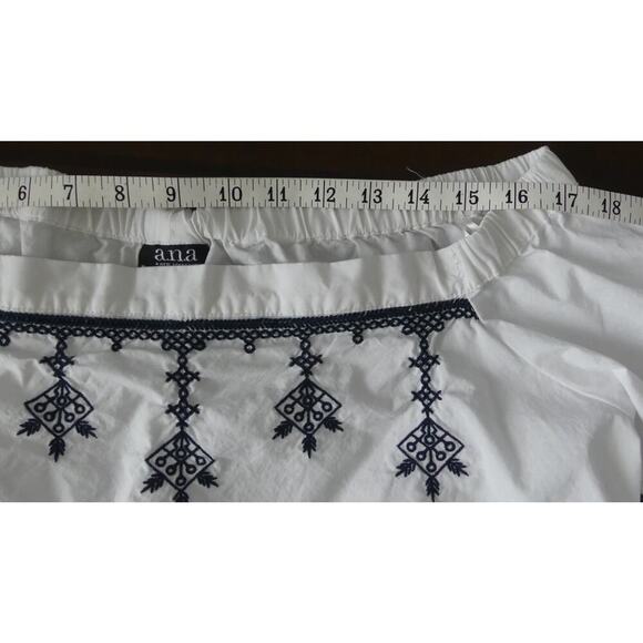 Ana Off Shoulder White Cotton Top Embroidered Bell Sleeve Flowy Shirt Size M - Picture 5 of 9